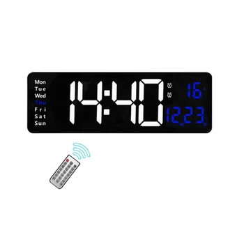 16Inch LED цифров стенен часовник-будилник/температурен/дата/седмица/таймер дистанционно регулируемо за дома/фитнес/офис-сини светлини