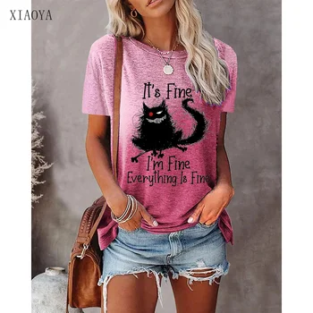 2023 Лятна нова дамска тениска 3D принт Смешни котки Горещи продажба Casual Tee Daily Woman Риза с къс ръкав Улично женско облекло 6XL