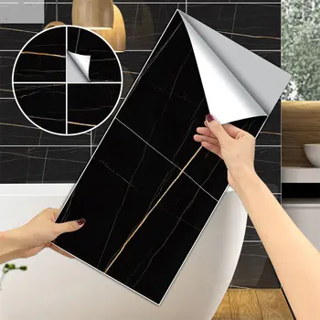 30x60cm Черен мрамор стена стикери самозалепващи DIY водоустойчив тапет за баня кухня декорация стена Decal дома декор