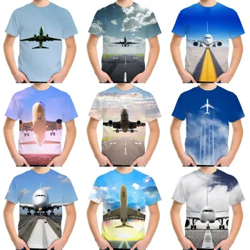 4-20Y Teen деца лятна мода 3D тениска самолет излитане печат T риза за момче момиче дрехи деца бебе рожден ден готини върхове