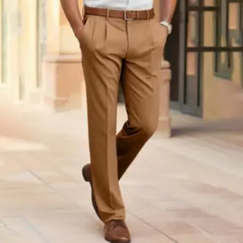 Бизнес офис дълги панталони премия мъжки класически плътен цвят костюм панталони елегантен средата възход панталони с джобове за бизнес