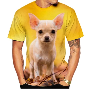 Лятна мода животно куче Chihuahua 3d отпечатани тениска мъжки и дамски случайни къси ръкави сладък куче риза риза