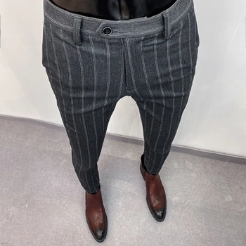Мъжки раиран костюм панталони есен зима нов официален бизнес офис социални панталони висококачествени мъже тънък годни ежедневни панталони