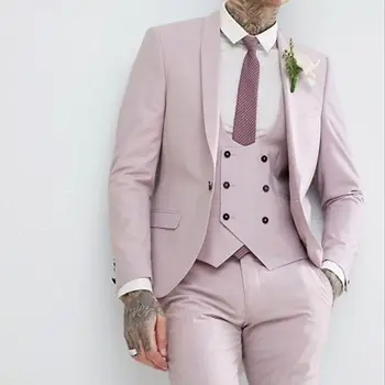 Най-новият розов костюм Shaw Lapel Male 2023 Slim One Button Официален абитуриентски бал 3 броя Мъжки комплекти Blazer + Vest + Pants Tuxedos Costume Homme